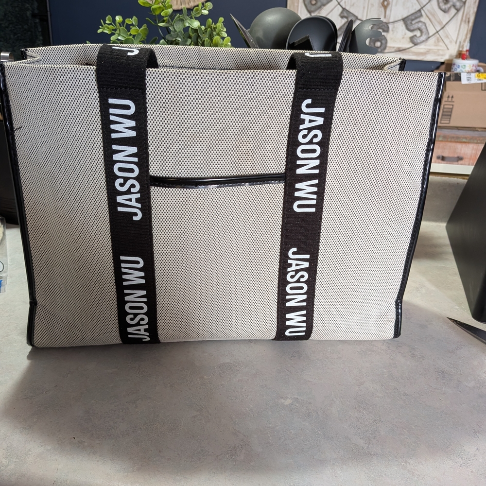 Jason Wu Beige Canvas Tote with Black Logo Straps